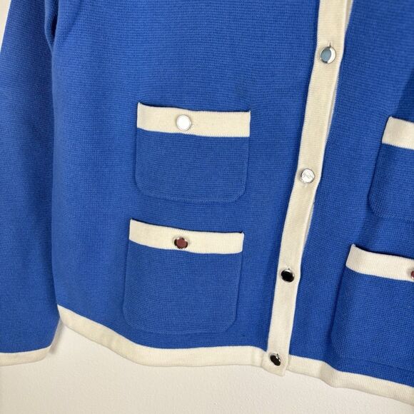 Talbots Grace Tipped Cardigan Women's Sz SP Capri Blue/Ivory Career Old Money - Picture 3 of 6